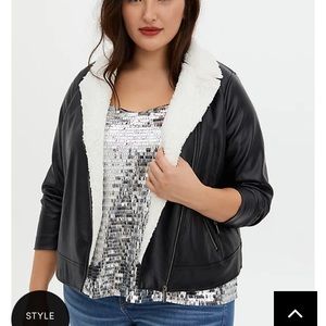 Torrid size 2-SHERPA LINED MOTO JACKET - FAUX LEATHER BLACK